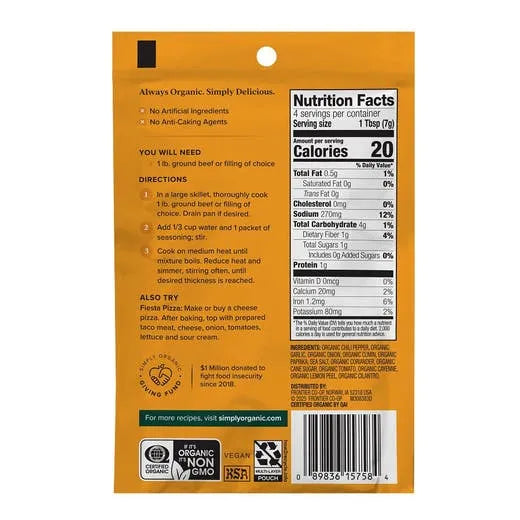Simply Organic Mild Taco Seasoning Mix 1.00 oz.