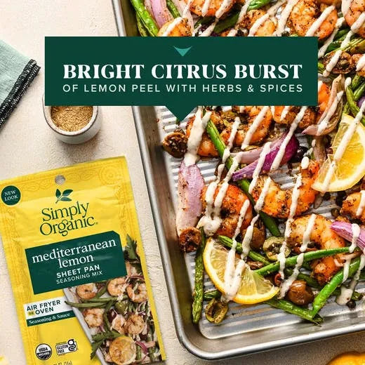 Simply Organic Sheet Pan Seasoning, Mediterranean Lemon 0.85 oz.