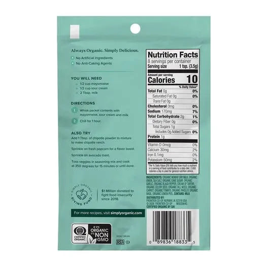 Simply Organic Ranch Dressing Mix 1.00 oz.