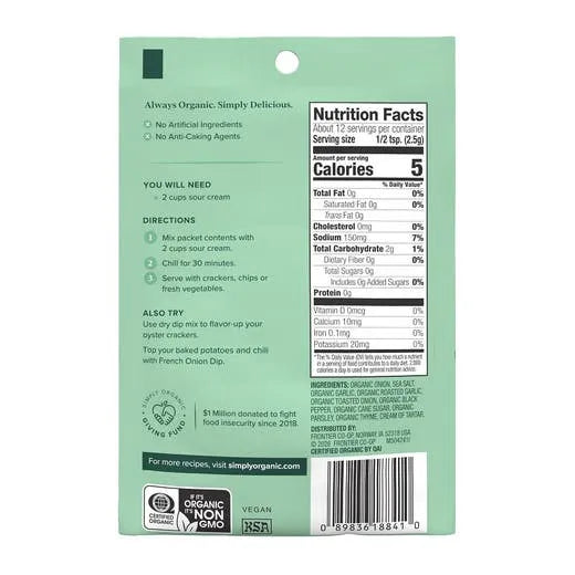 Simply Organic French Onion Dip Mix 1.10 oz.