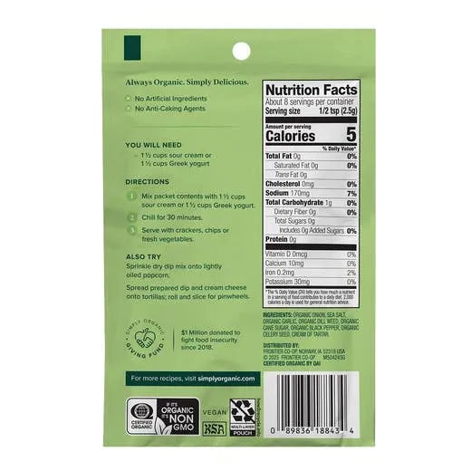 Simply Organic Creamy Dill Dip Mix 0.70 oz.